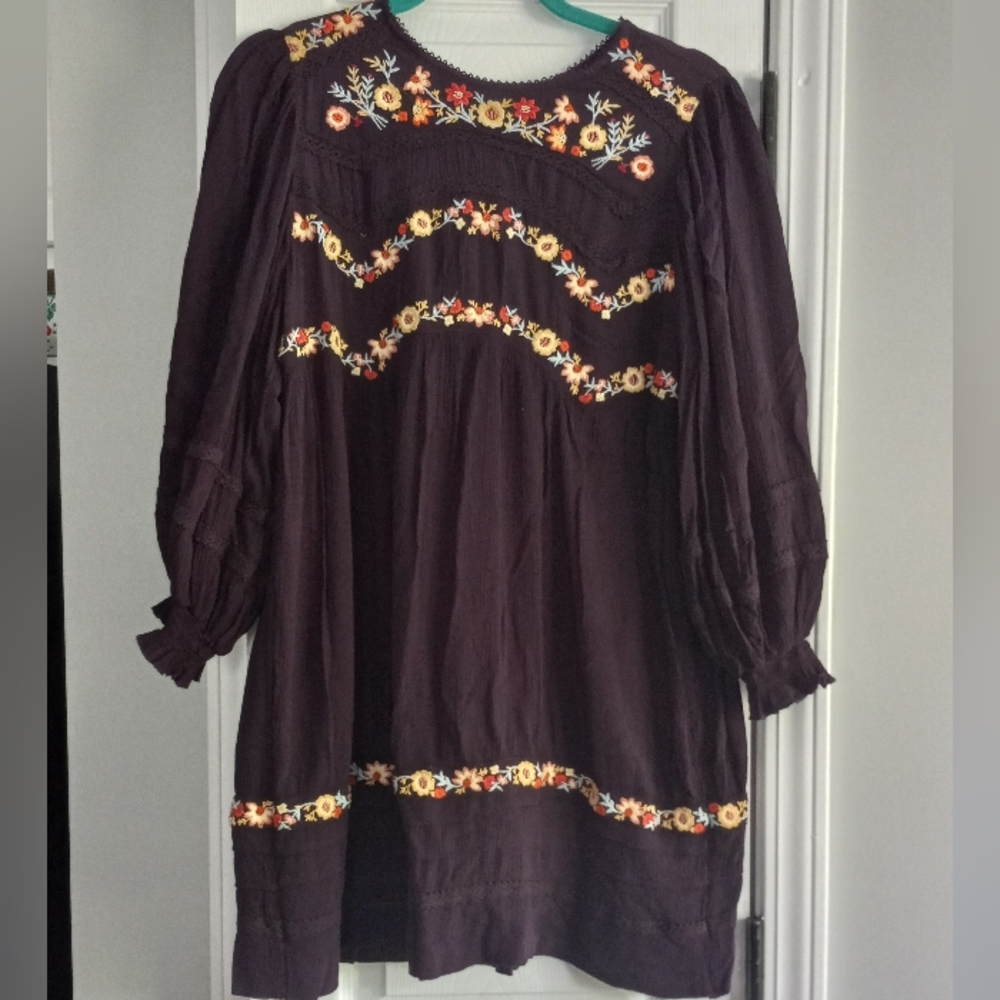 FREE PEOPLE EMBROIDERD FLORAL MINI DRESS